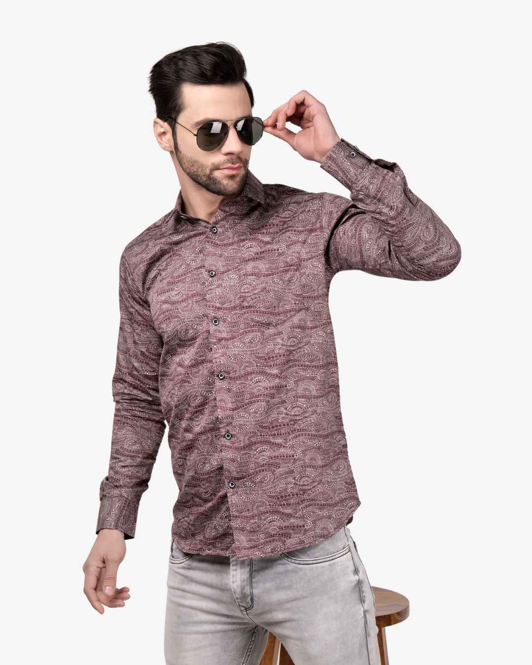 Corcul Men Satin Print Shirt | Maroon