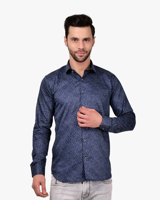Corcul Men Satin Print Shirt | Blue
