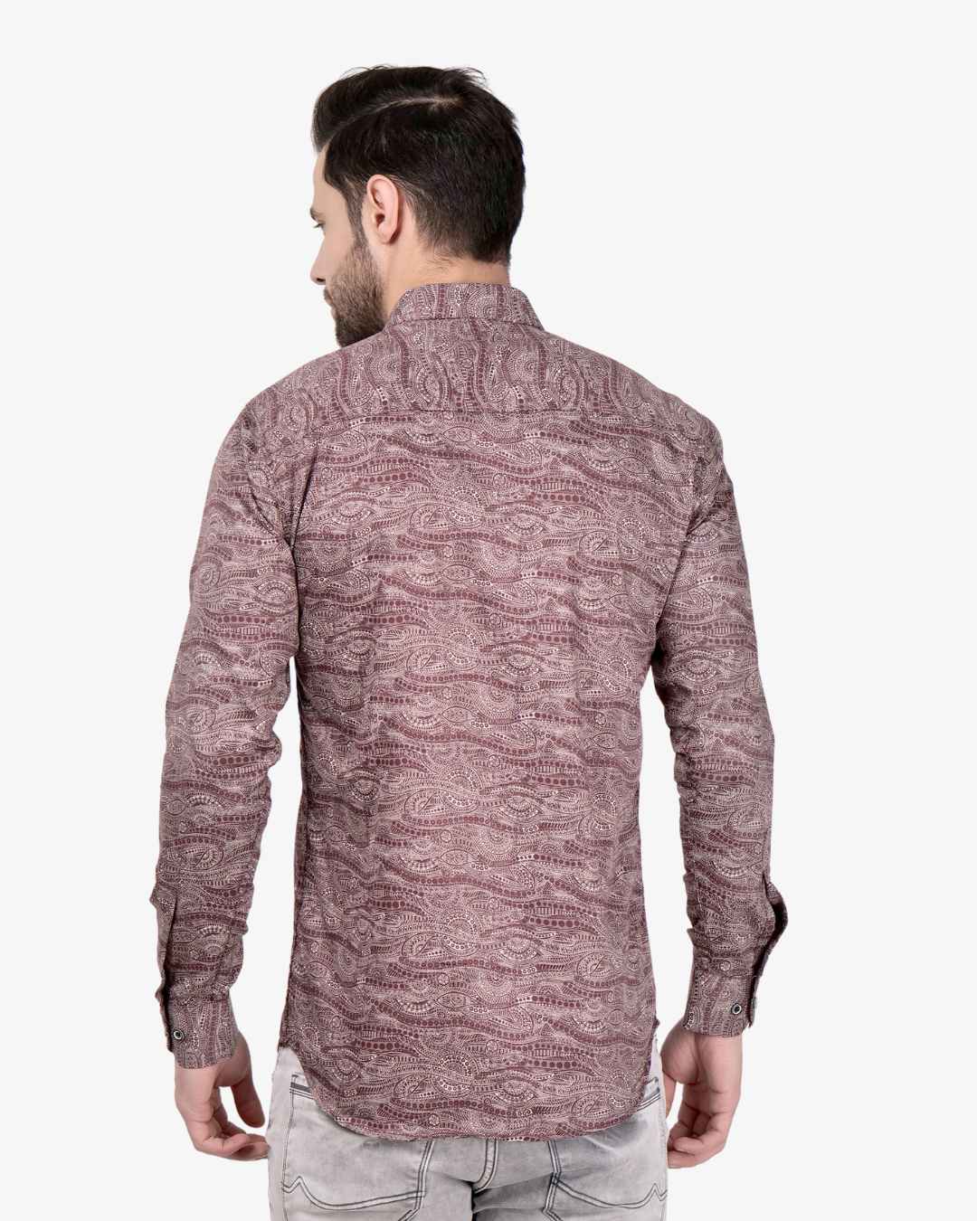 Corcul Men Satin Print Shirt | Maroon
