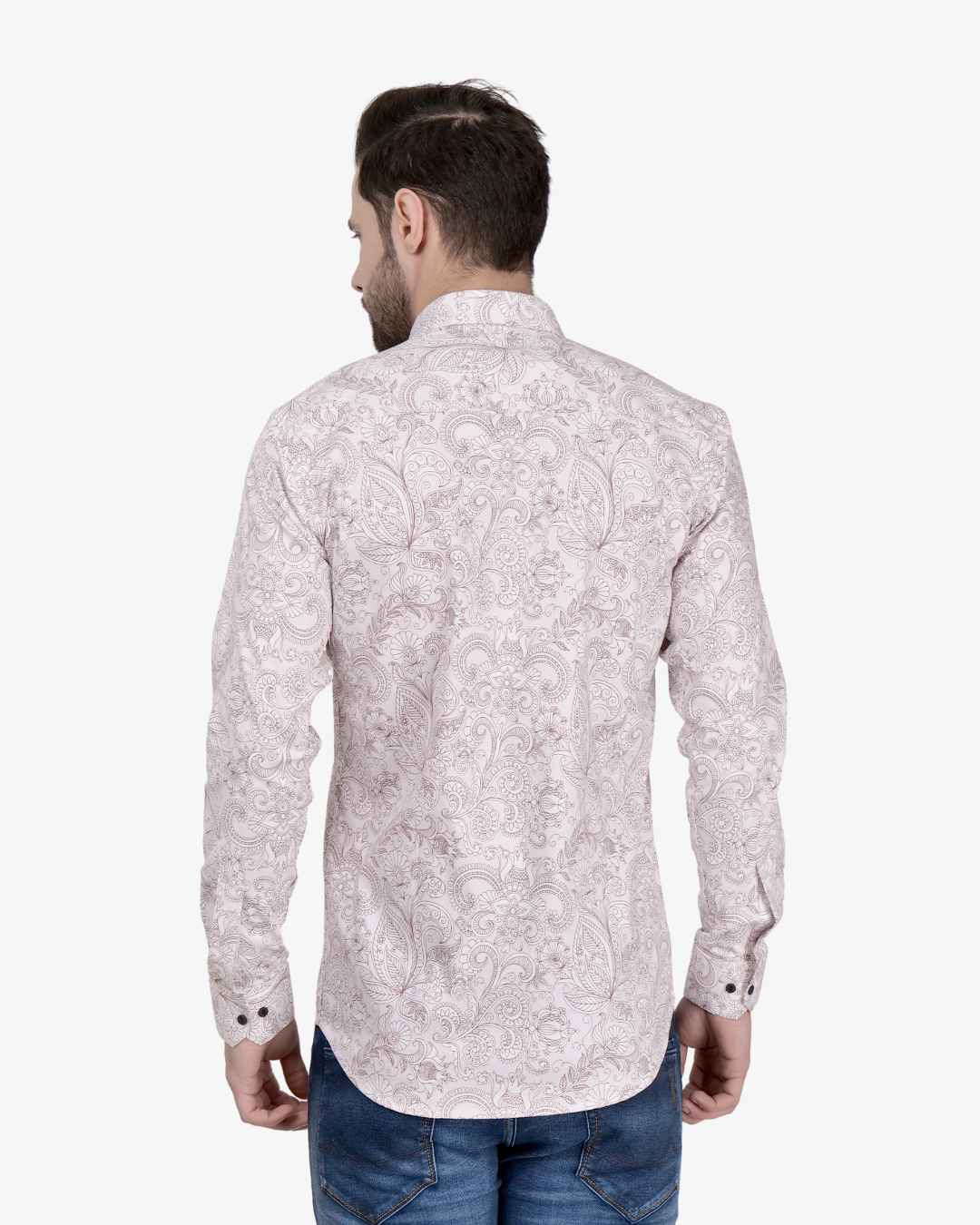 Corcul Men Satin Print Shirt | Light Pink