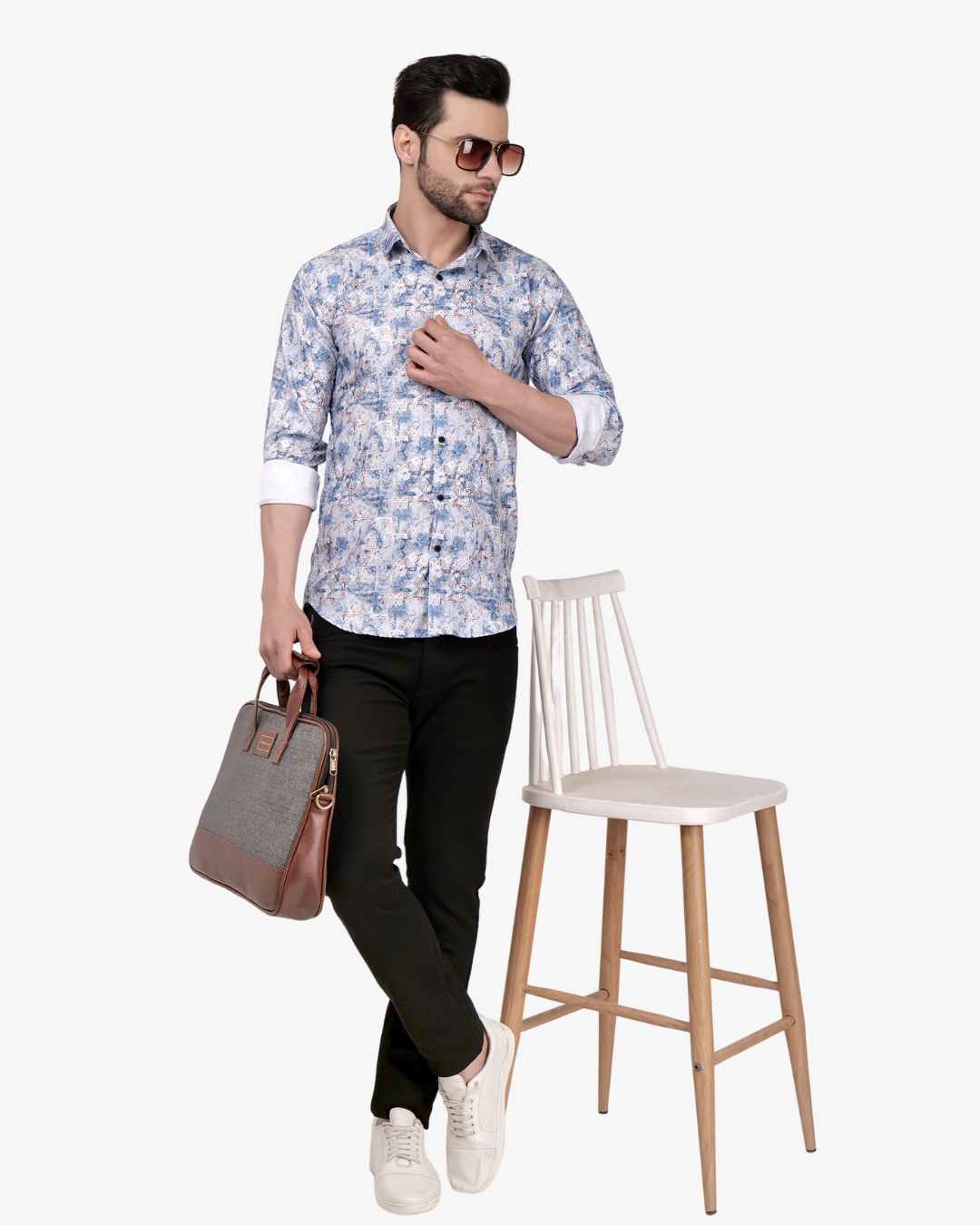 Corcul Men Satin Print Shirt | Sky Blue