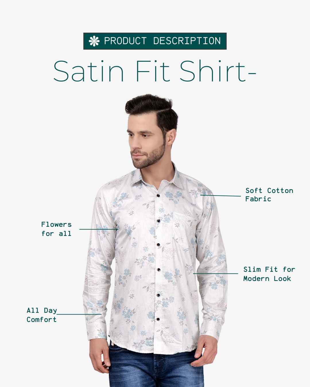 Corcul Men Satin Print Shirt | Off-White