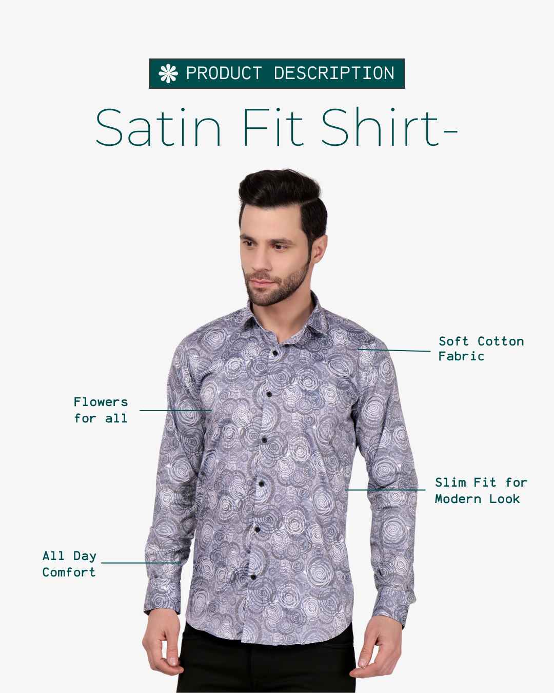 Corcul Men Satin Shirt | Dark Grey