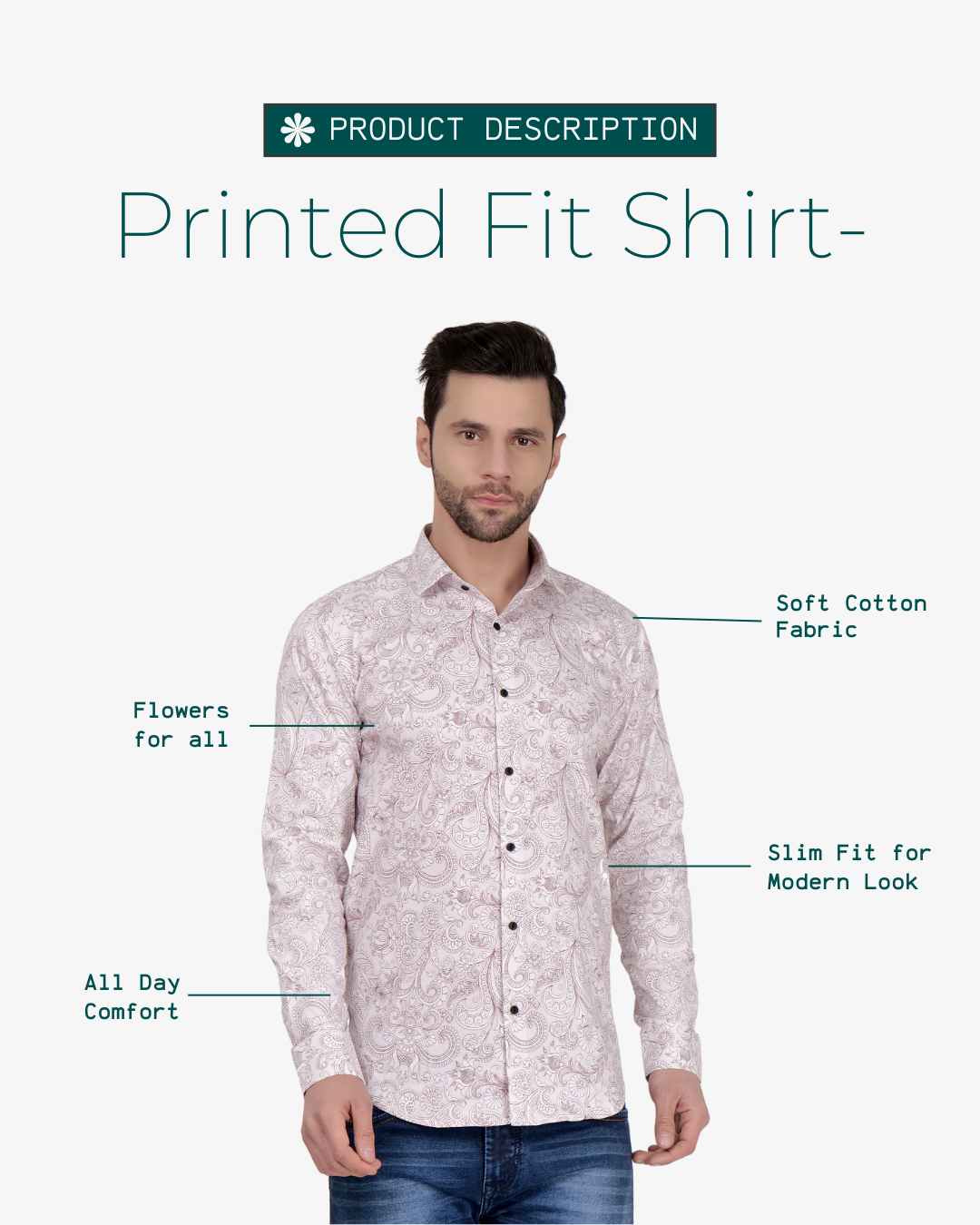 Corcul Men Satin Print Shirt | Light Pink