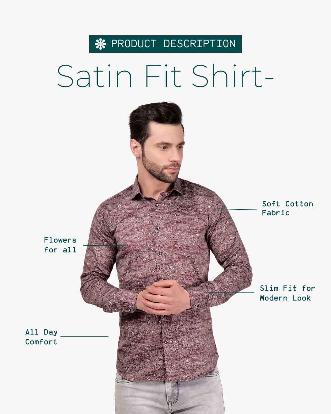 Corcul Men Satin Print Shirt | Maroon
