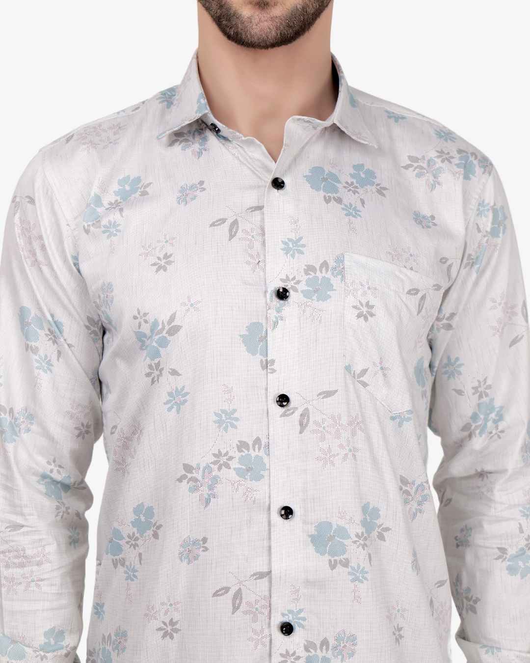 Corcul Men Satin Print Shirt | Off-White