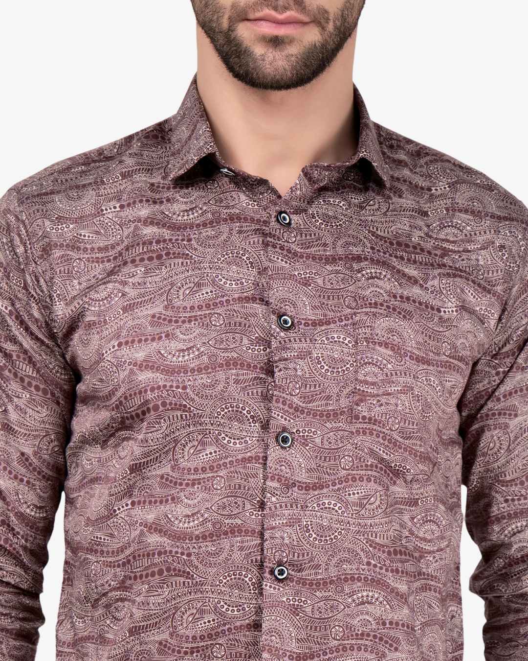 Corcul Men Satin Print Shirt | Maroon