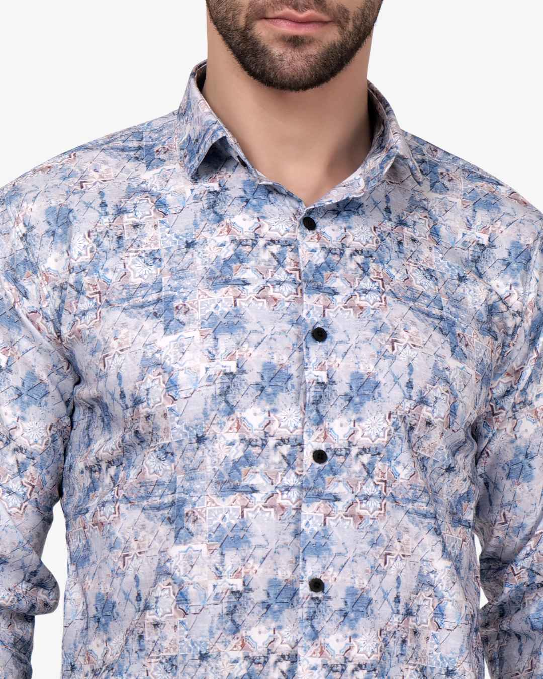 Corcul Men Satin Print Shirt | Sky Blue