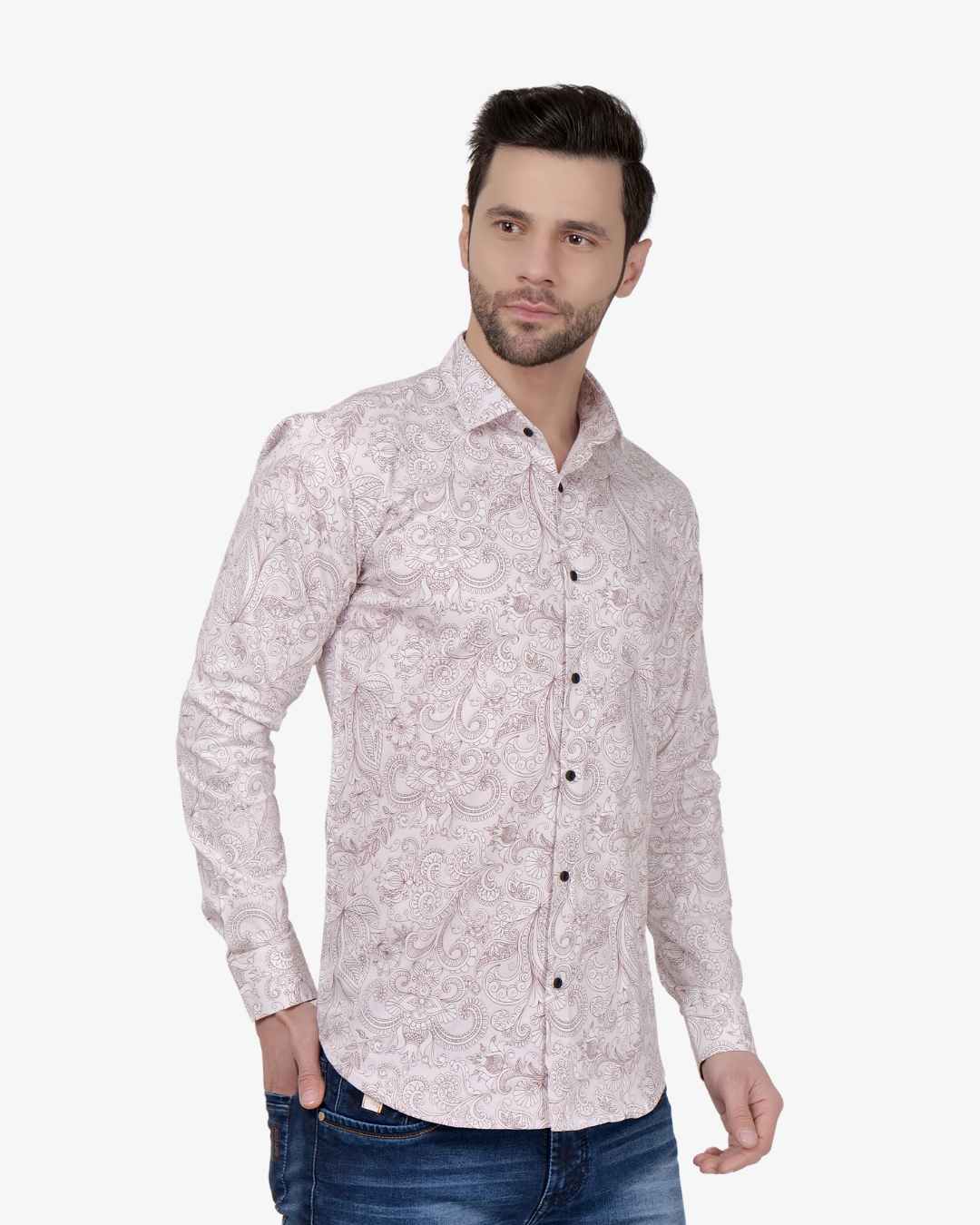 Corcul Men Satin Print Shirt | Light Pink