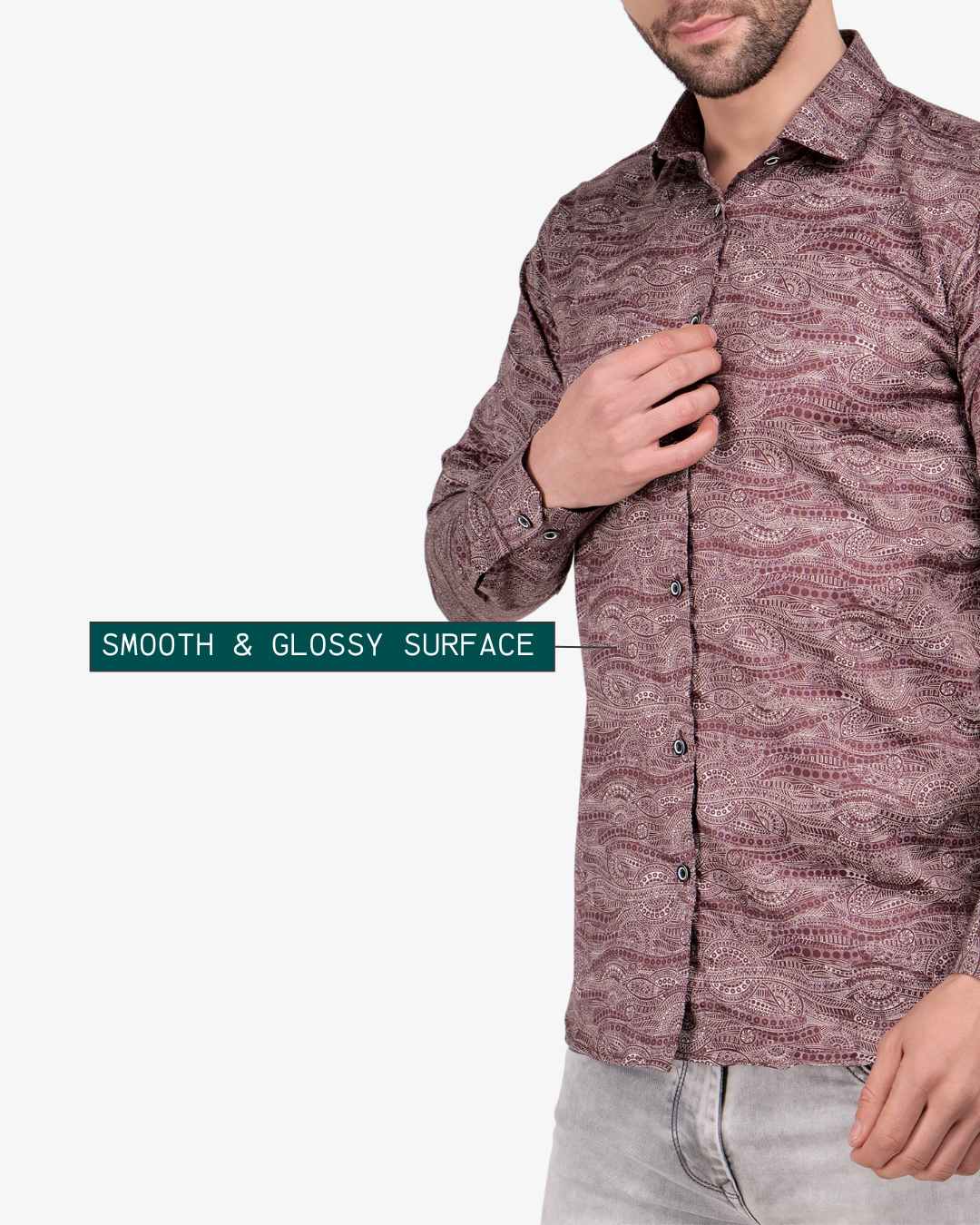 Corcul Men Satin Print Shirt | Maroon