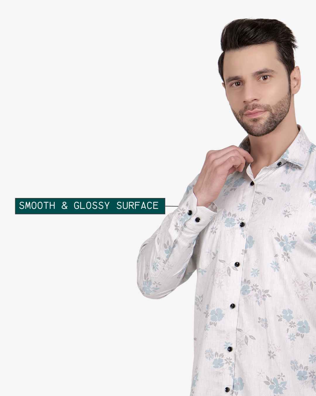 Corcul Men Satin Print Shirt | Off-White