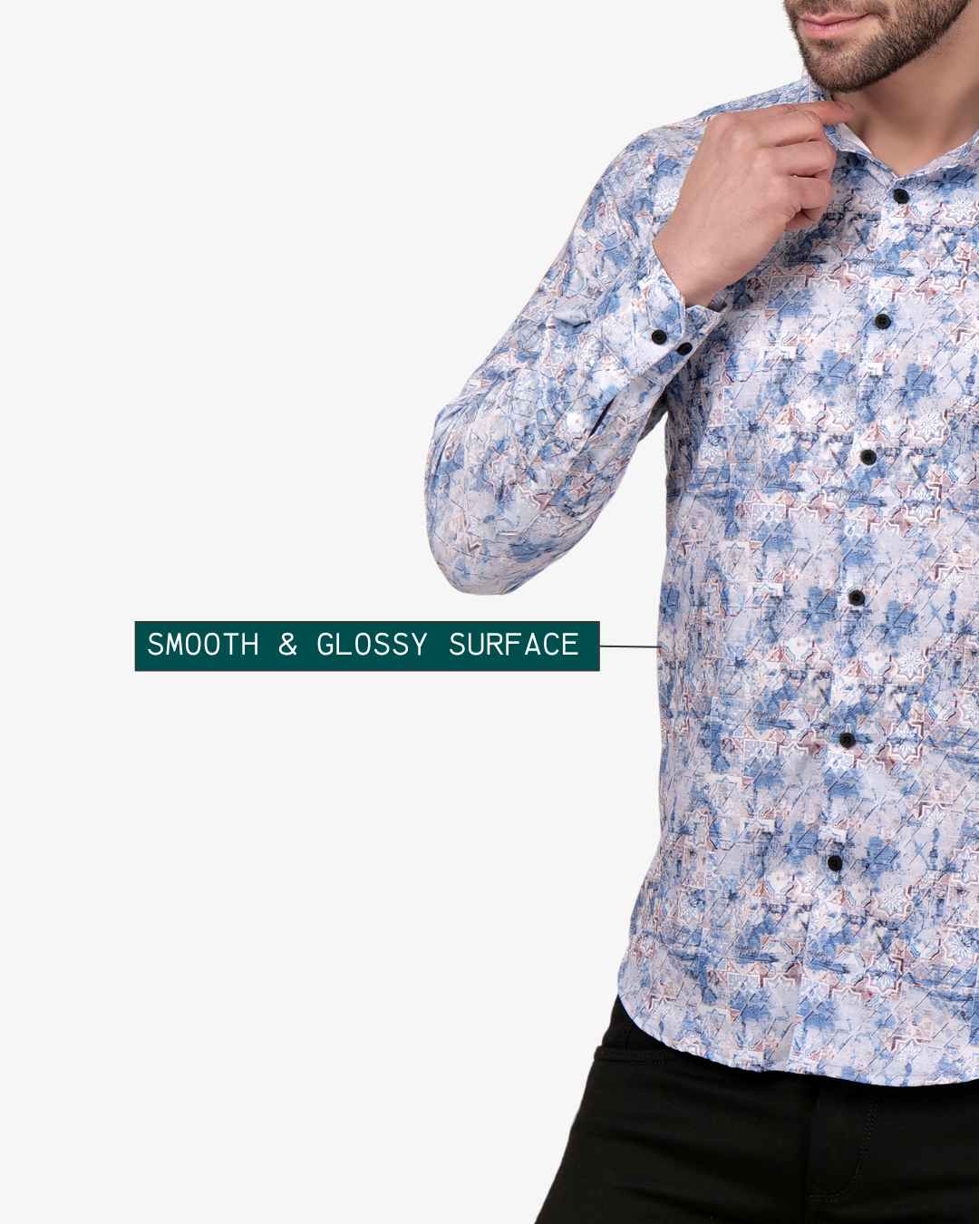 Corcul Men Satin Print Shirt | Sky Blue