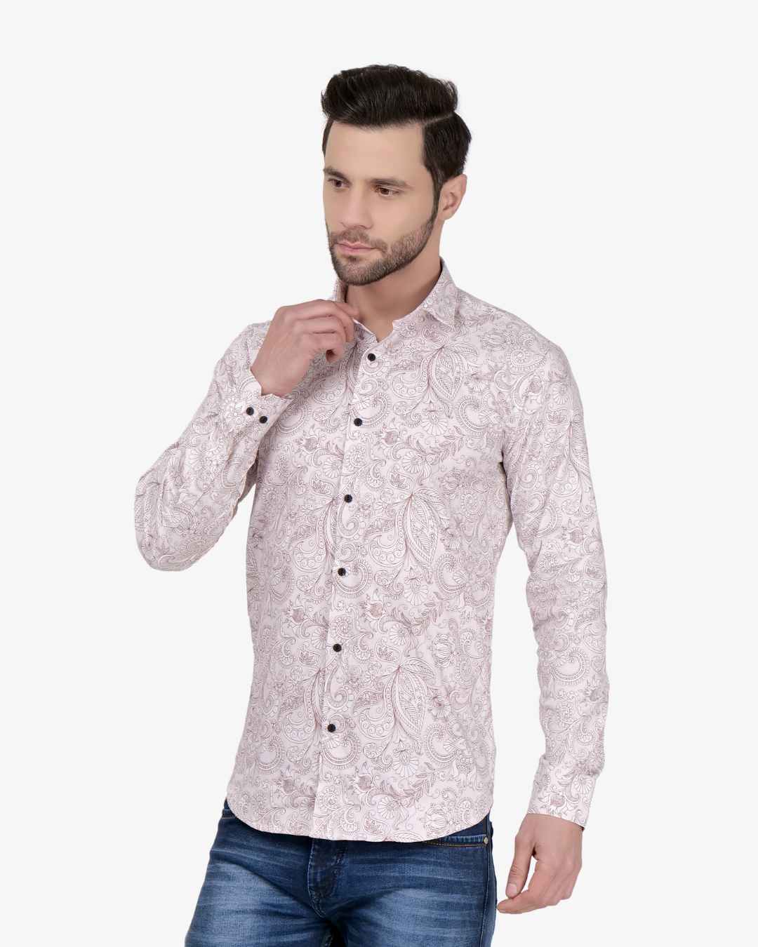 Corcul Men Satin Print Shirt | Light Pink