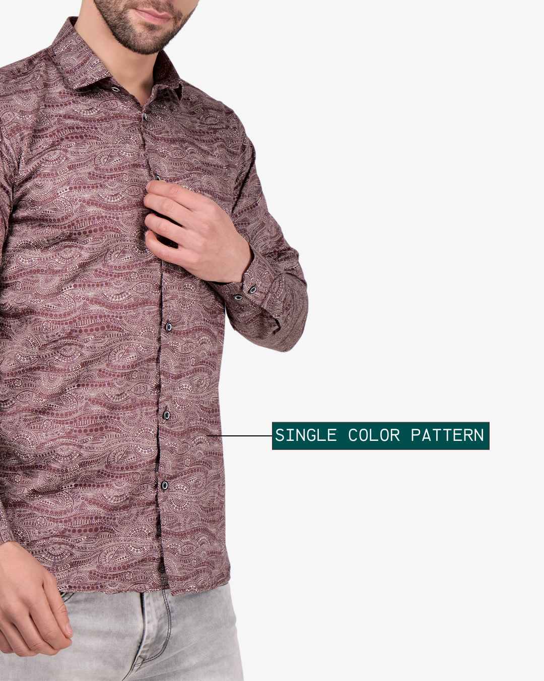 Corcul Men Satin Print Shirt | Maroon