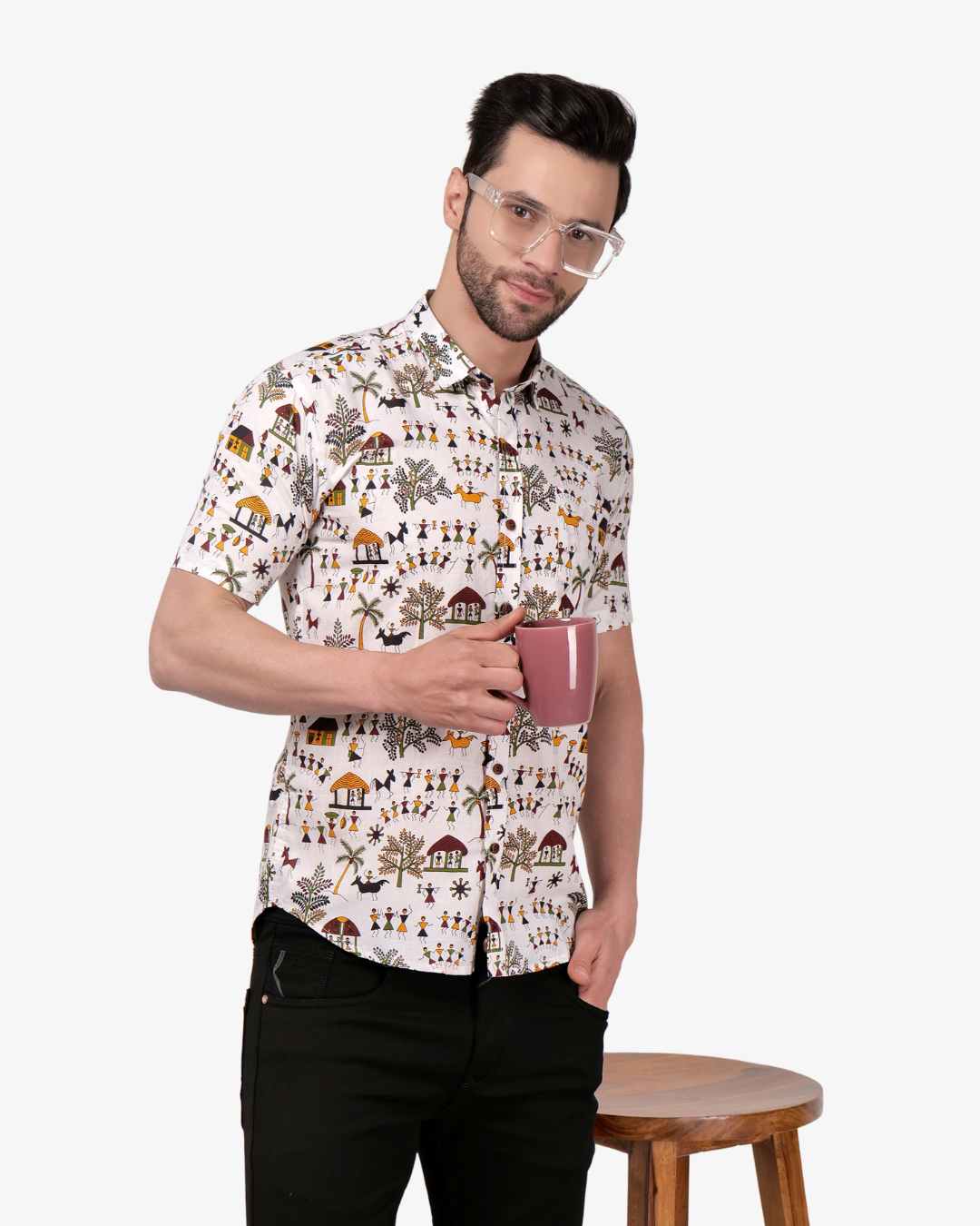 Corcul Men Sanganeri Shirt | White