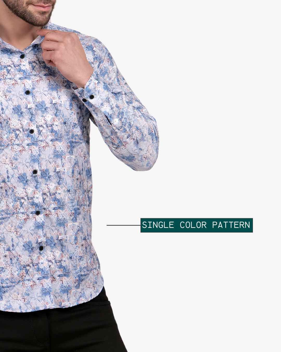 Corcul Men Satin Print Shirt | Sky Blue