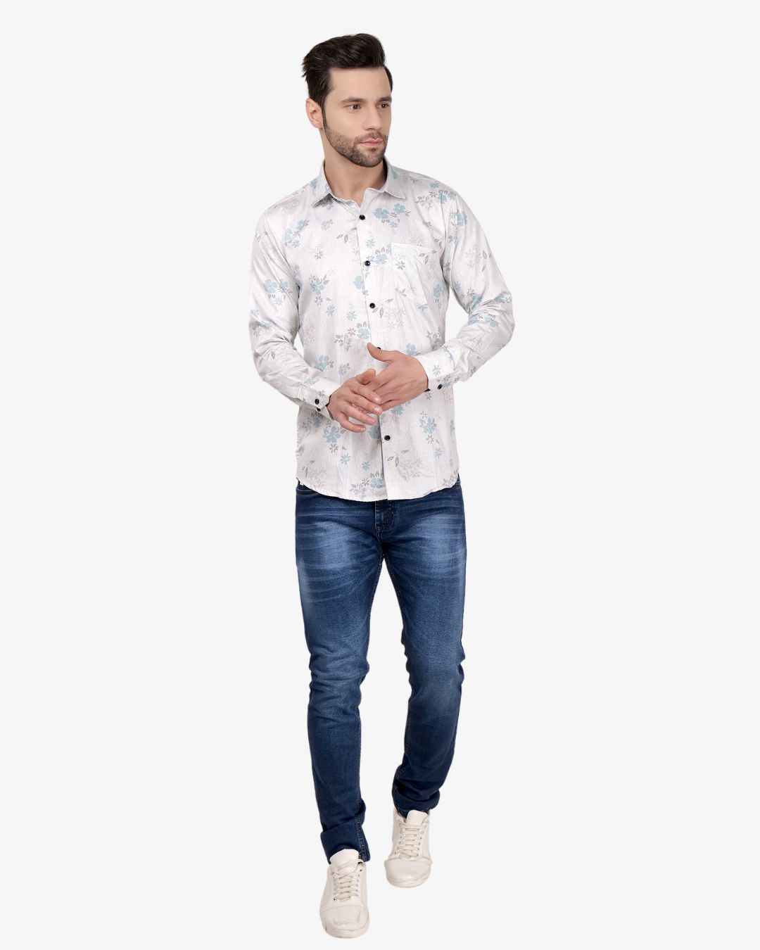Corcul Men Satin Print Shirt | Off-White