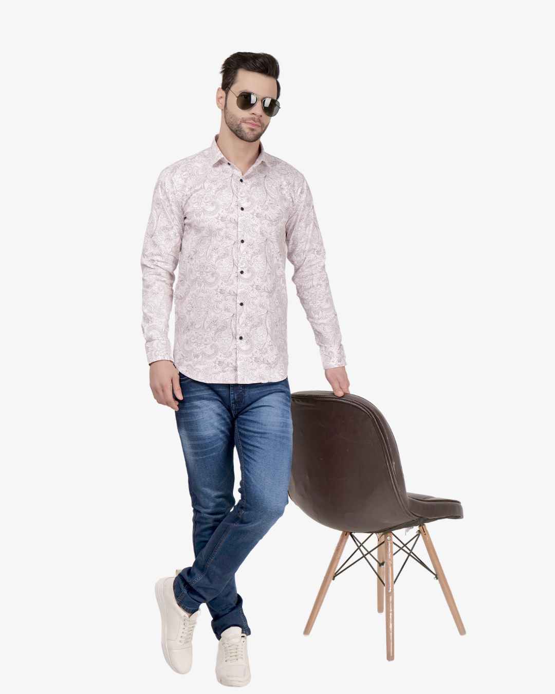 Corcul Men Satin Print Shirt | Light Pink