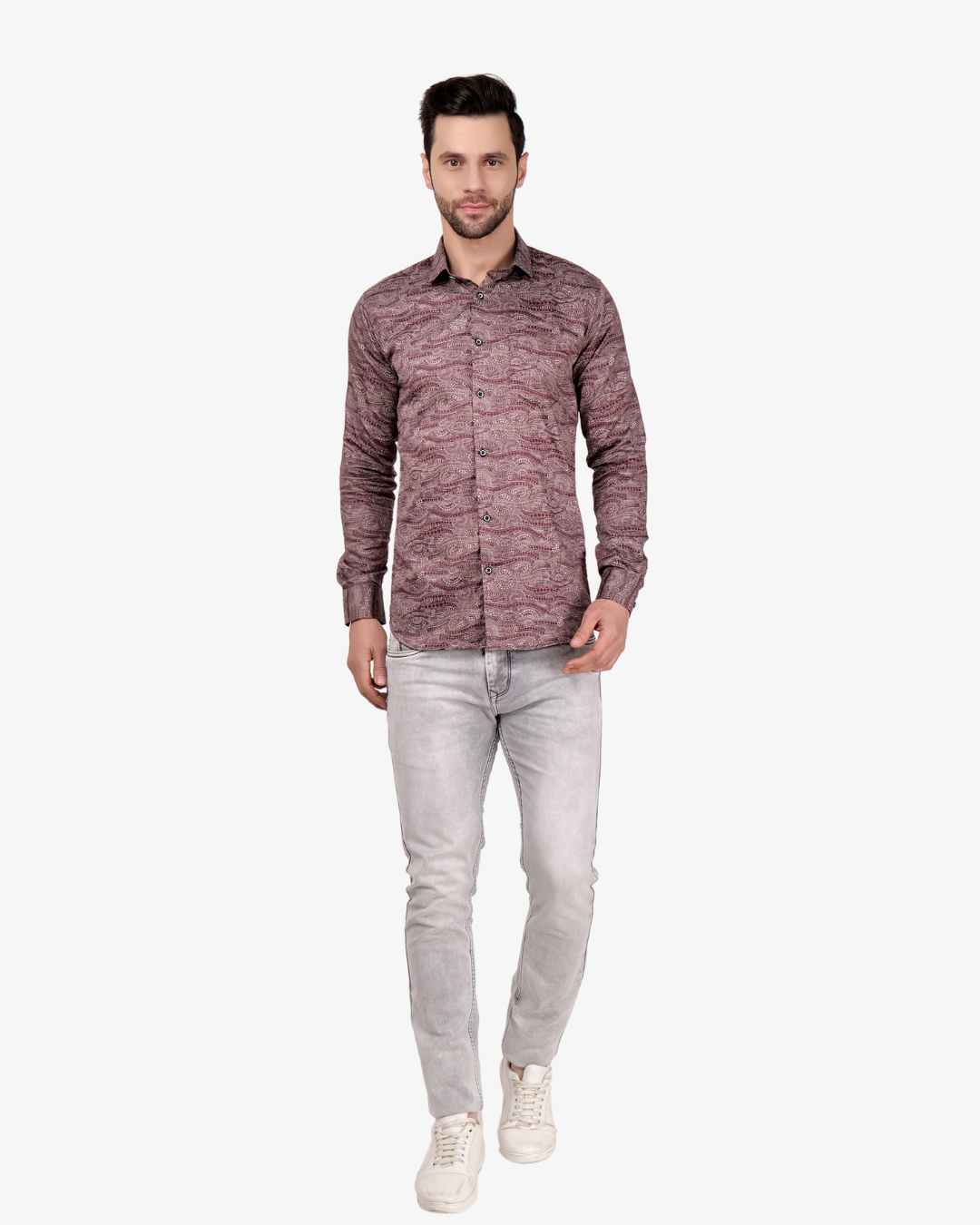 Corcul Men Satin Print Shirt | Maroon