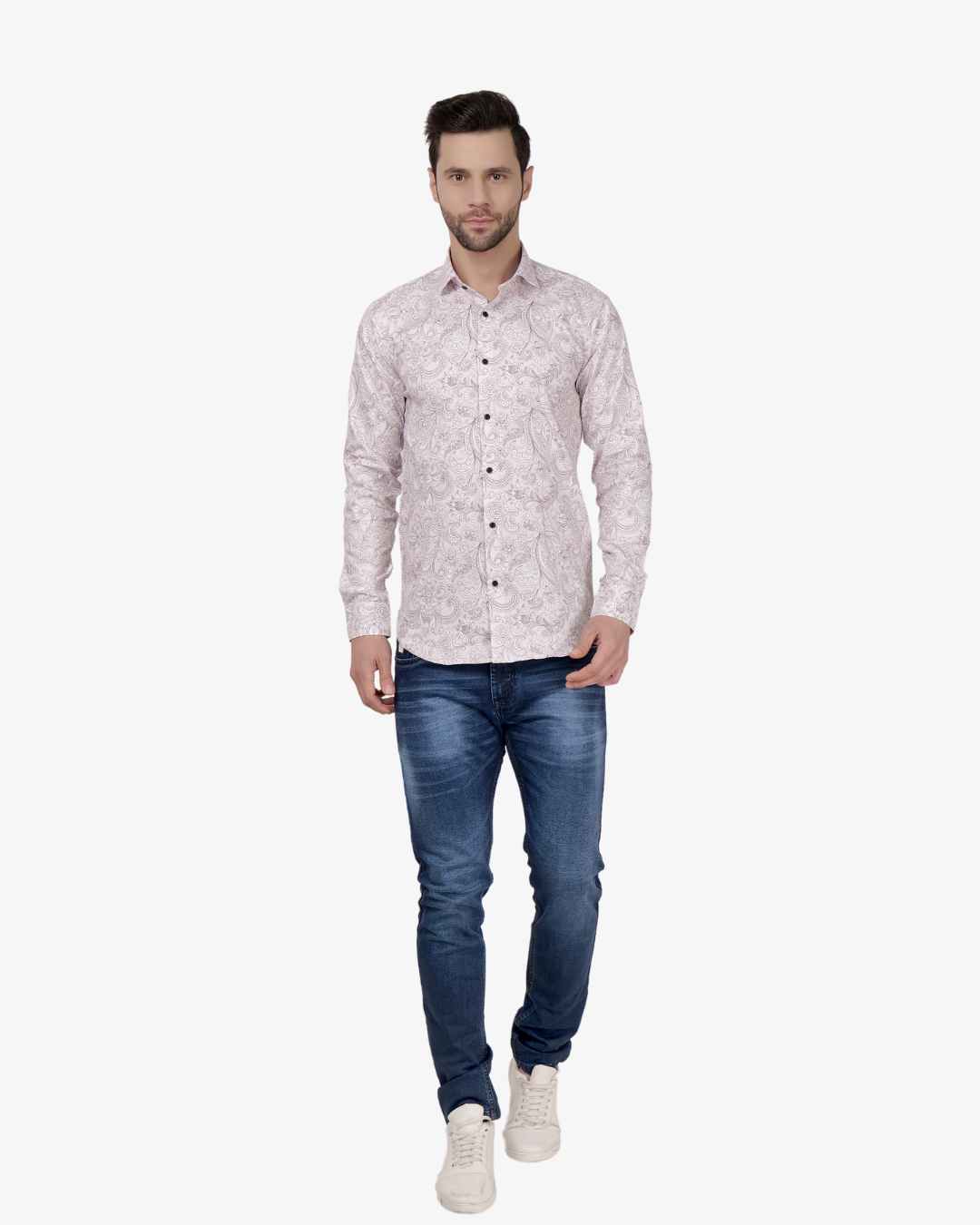 Corcul Men Satin Print Shirt | Light Pink