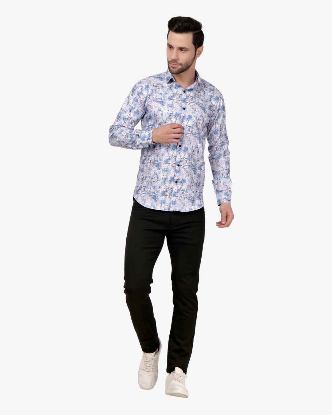 Corcul Men Satin Print Shirt | Sky Blue