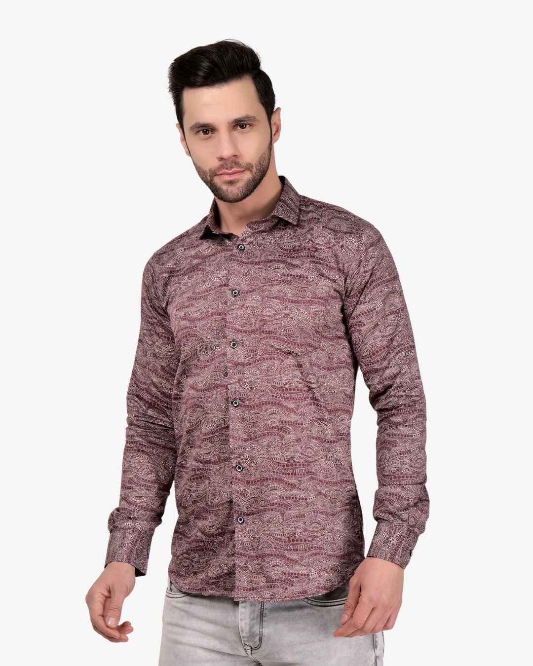 Corcul Men Satin Print Shirt | Maroon