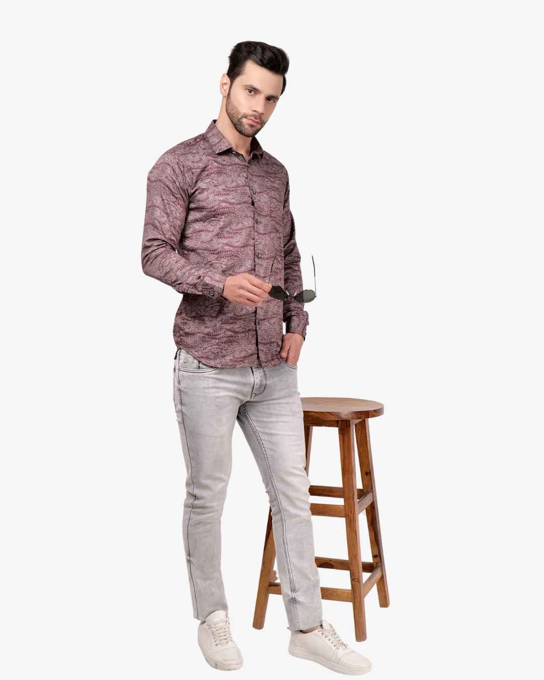 Corcul Men Satin Print Shirt | Maroon