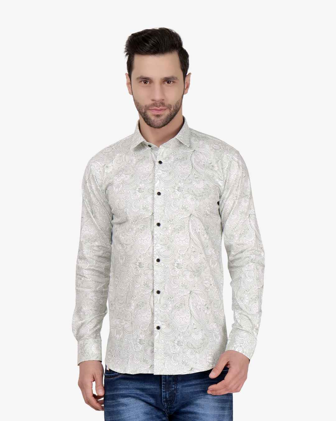 Corcul Men Satin Print Shirt | Light Green