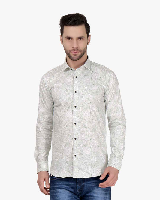 Corcul Men Satin Print Shirt | Light Green