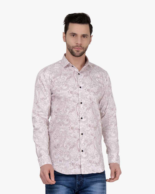 Corcul Men Satin Print Shirt | Light Pink