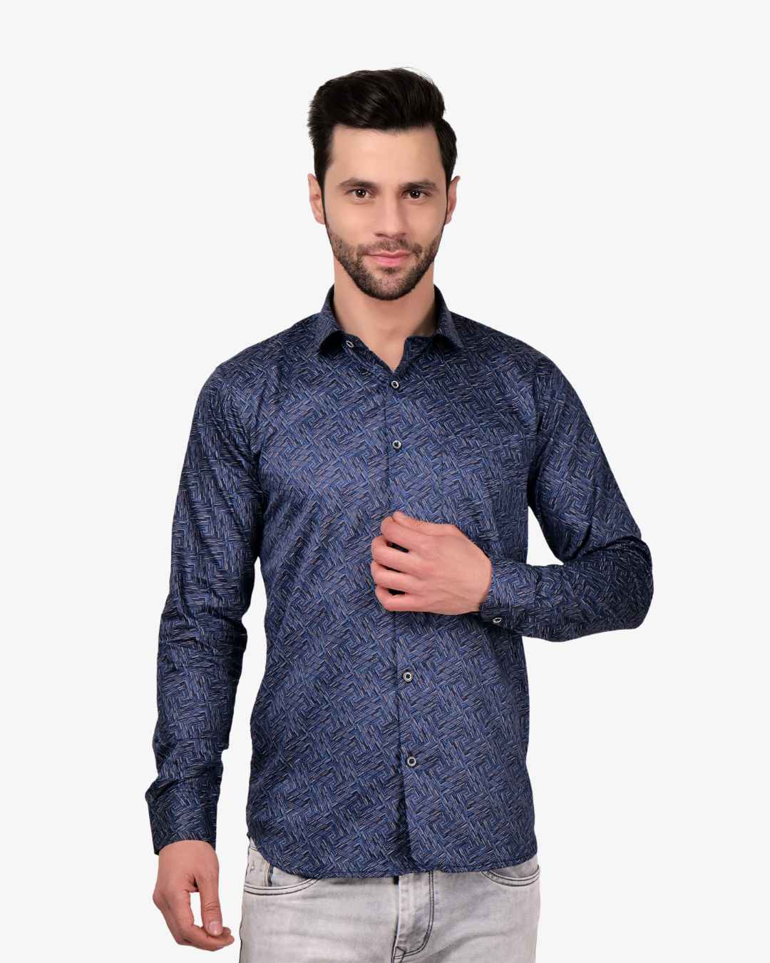 Corcul Men Satin Print Shirt | Blue