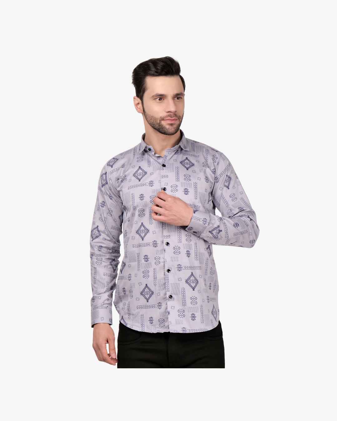 Corcul Men Satin Print Shirt for Men | Grey