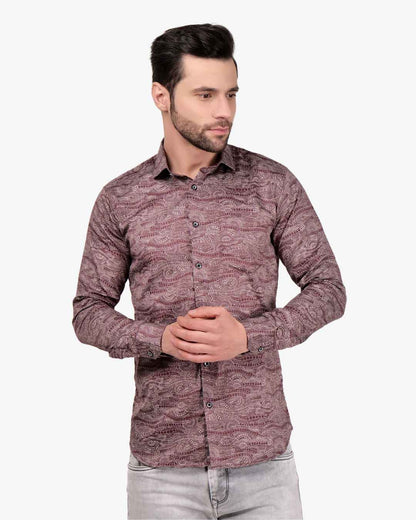 Corcul Men Satin Print Shirt | Maroon
