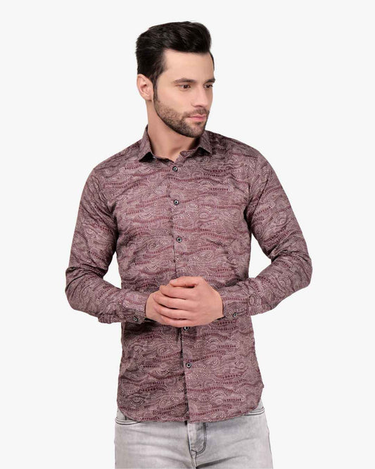 Corcul Men Satin Print Shirt | Maroon