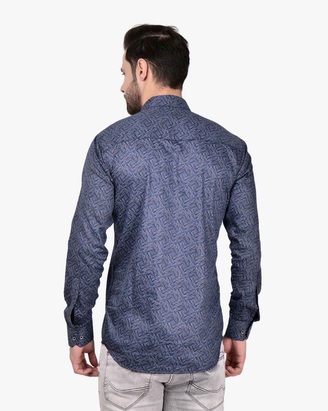 Corcul Men Satin Print Shirt | Blue