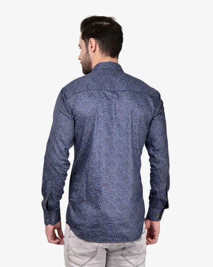 Corcul Men Satin Print Shirt | Blue