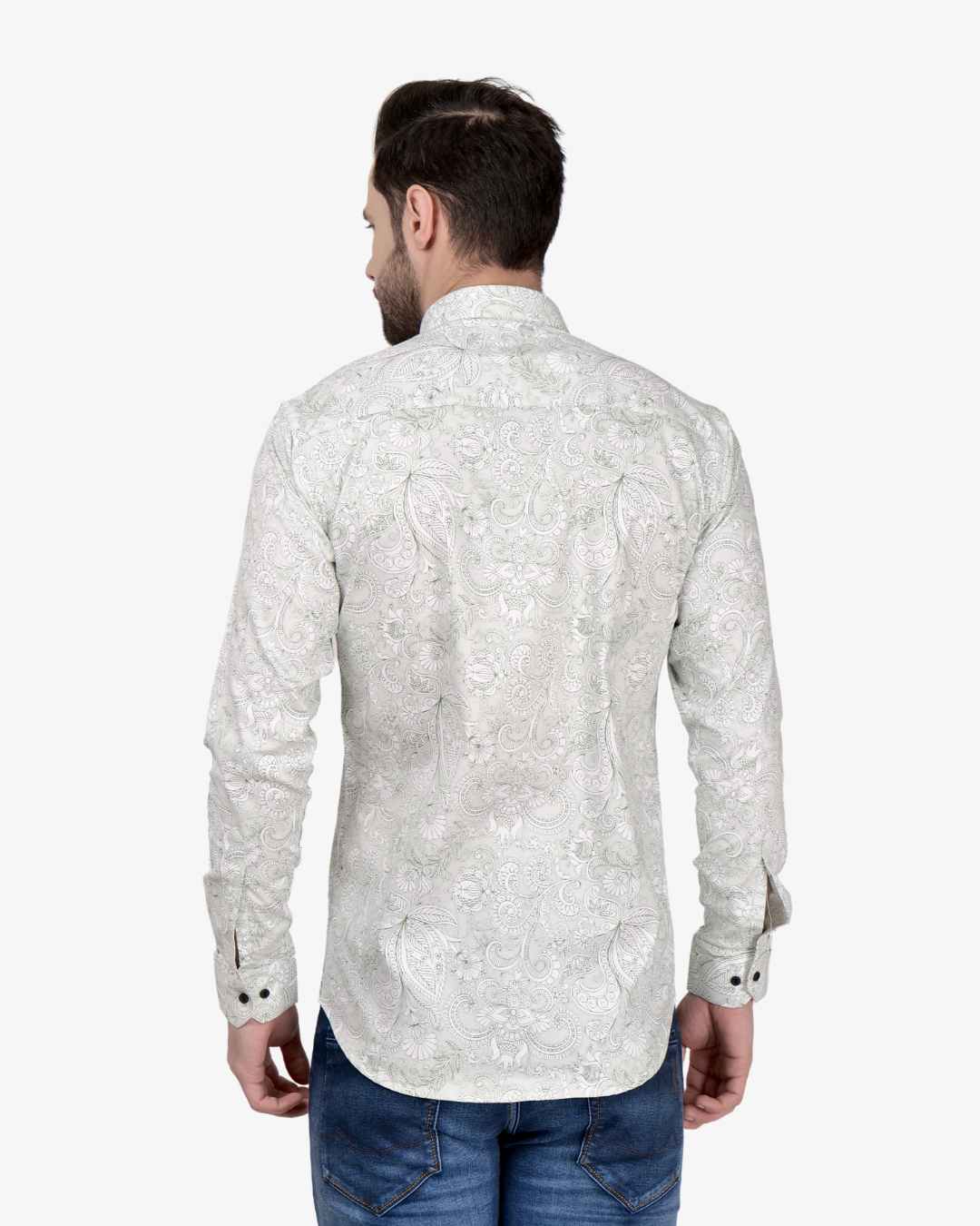 Corcul Men Satin Print Shirt | Light Green