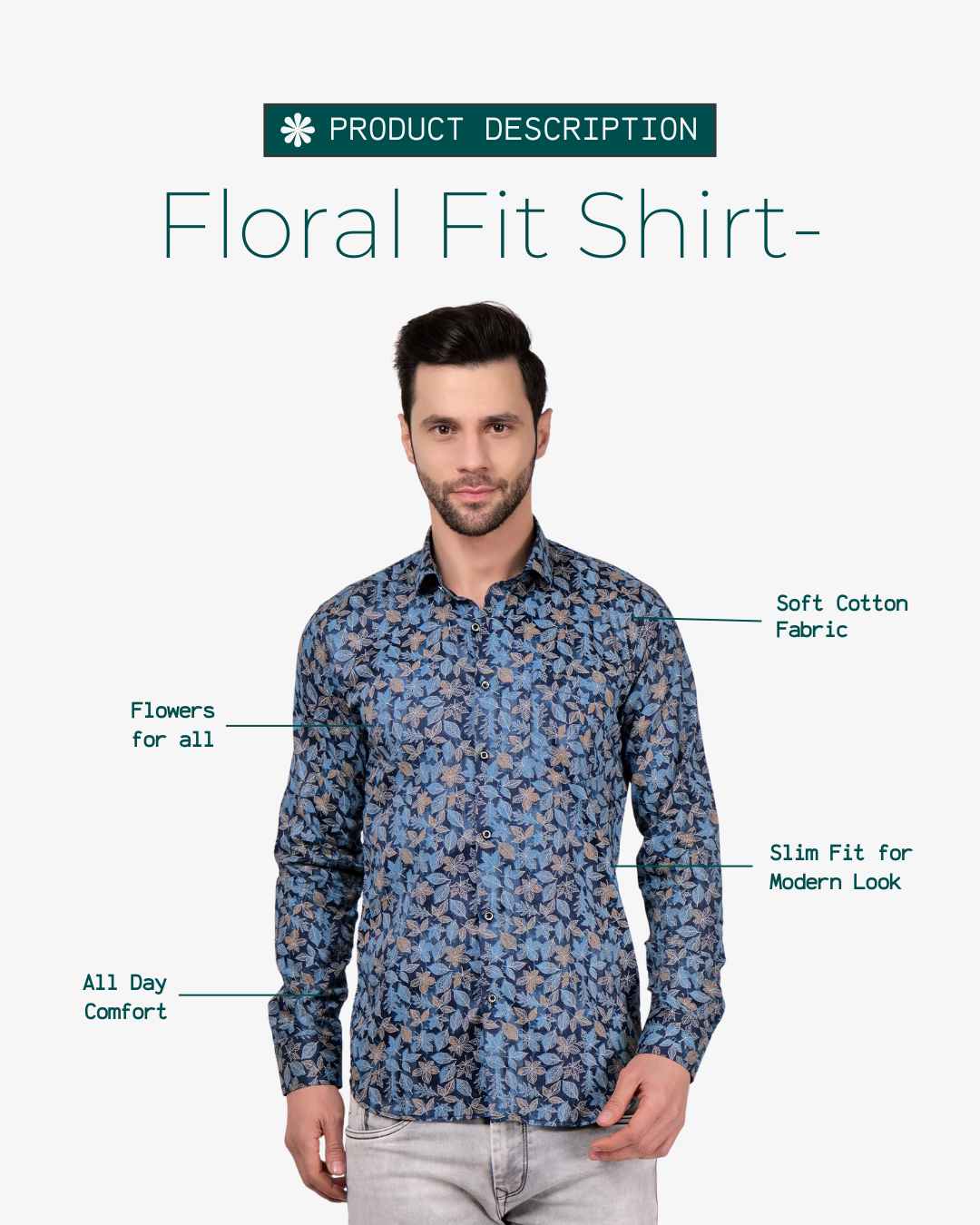 Corcul Men Floral Print Shirt | Blue