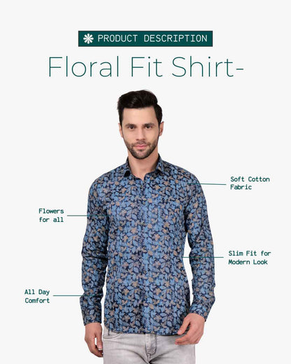 Corcul Men Floral Print Shirt | Blue