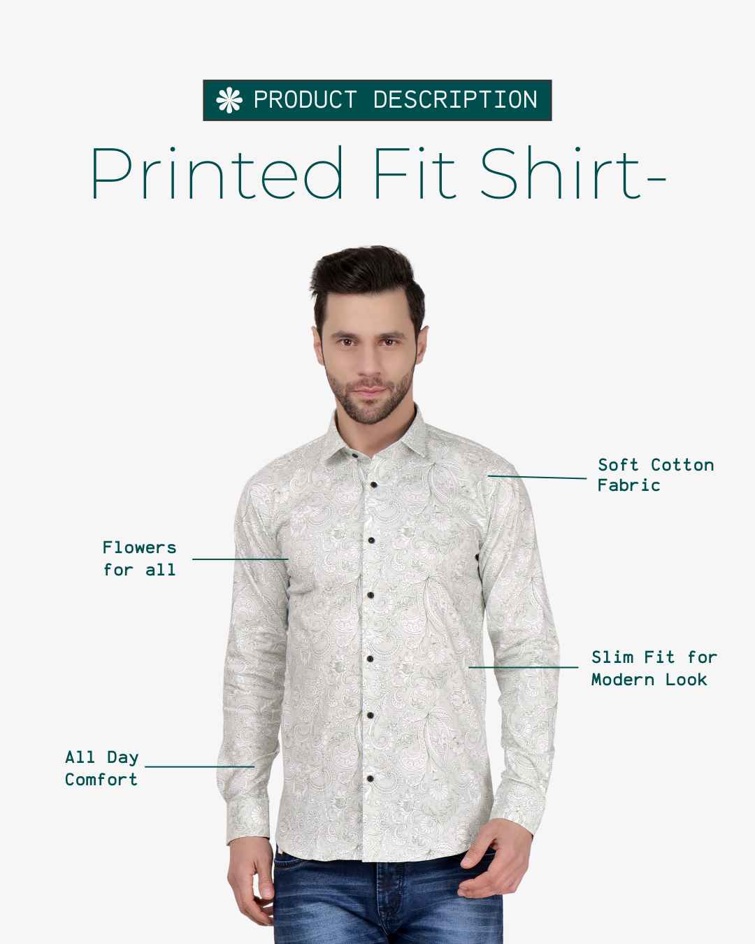 Corcul Men Satin Print Shirt | Light Green