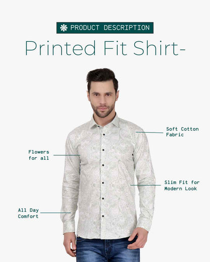 Corcul Men Satin Print Shirt | Light Green