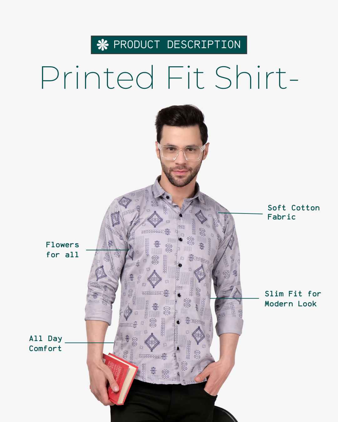 Corcul Men Satin Print Shirt for Men | Grey