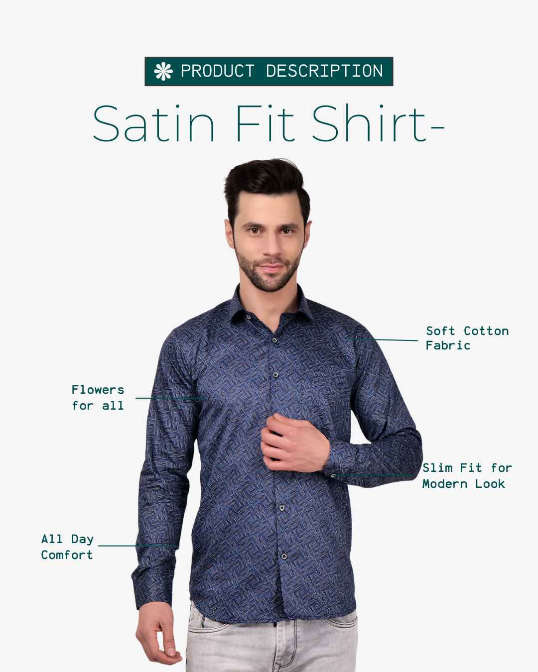 Corcul Men Satin Print Shirt | Blue