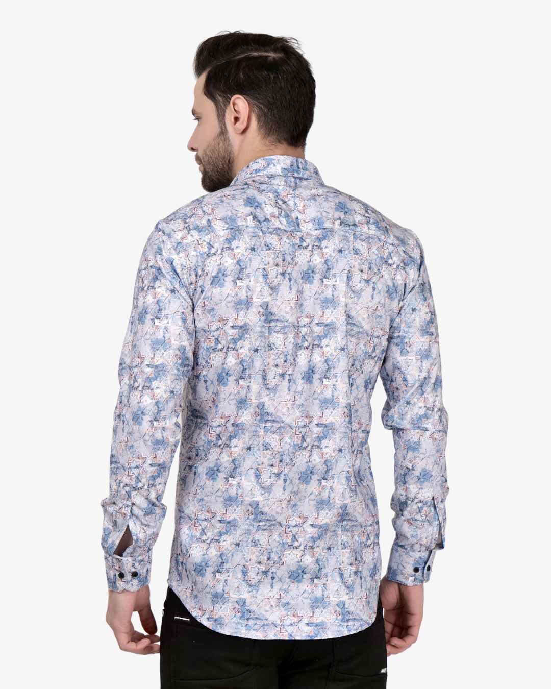 Corcul Men Satin Print Shirt | Sky Blue