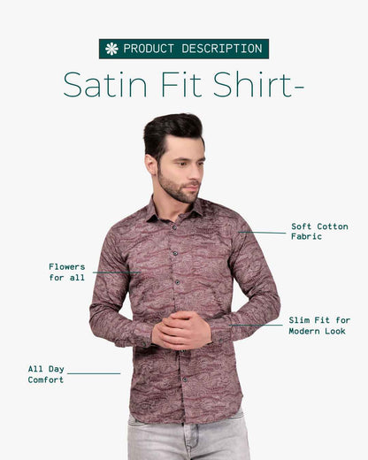 Corcul Men Satin Print Shirt | Maroon