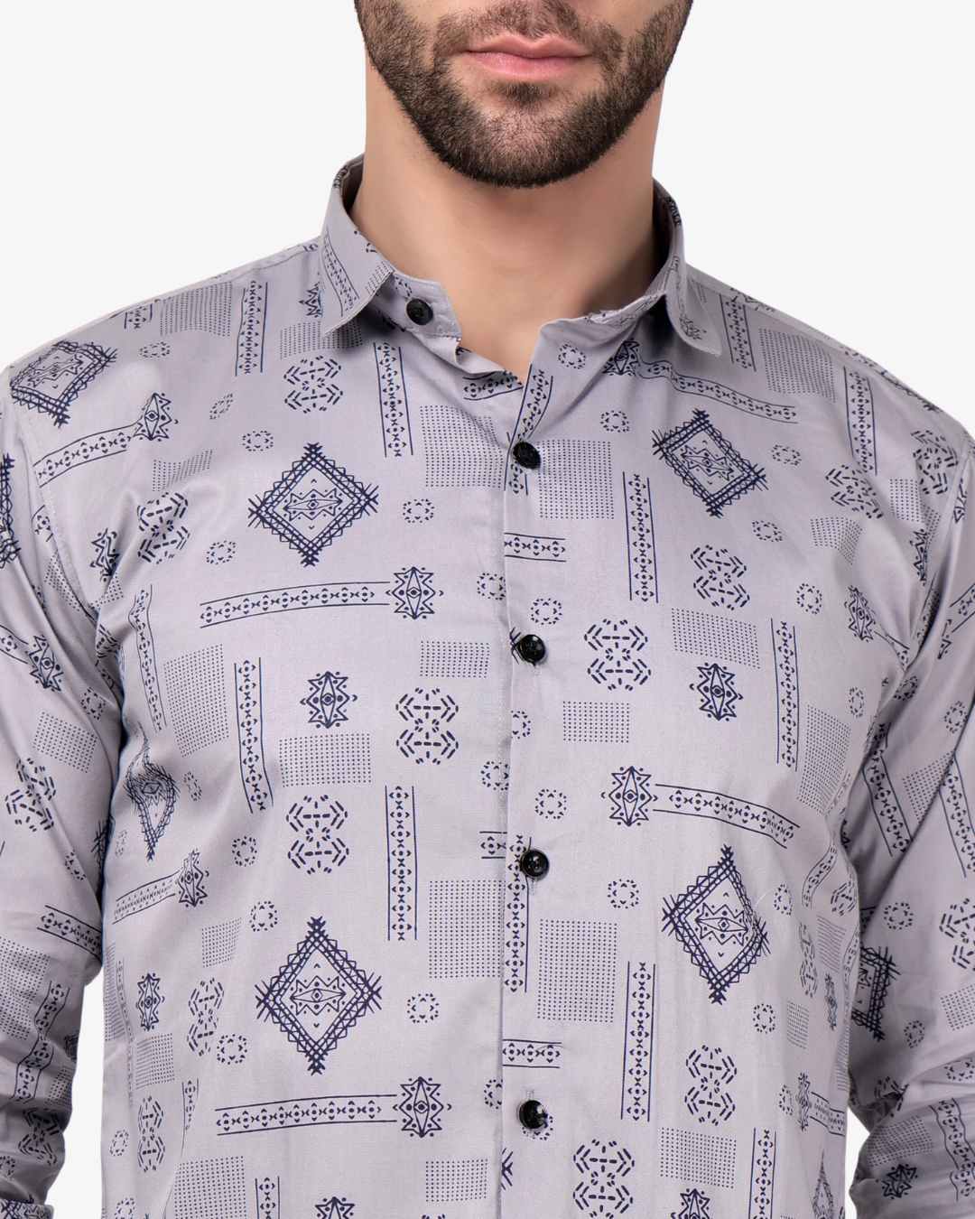 Corcul Men Satin Print Shirt for Men | Grey