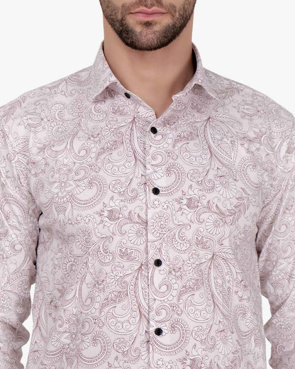 Corcul Men Satin Print Shirt | Light Pink