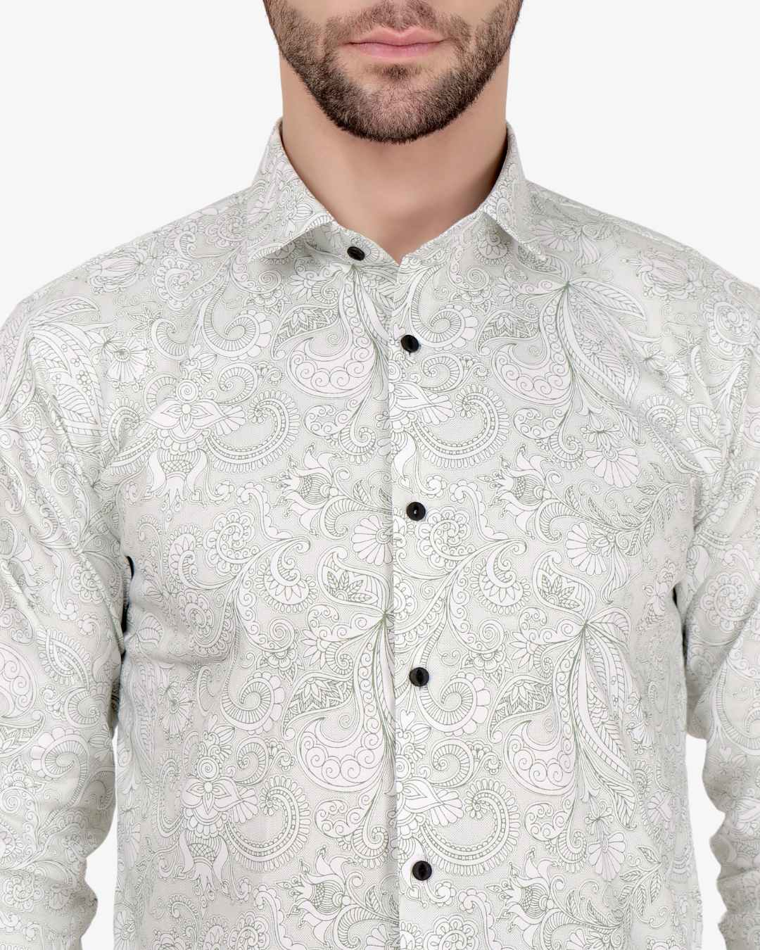 Corcul Men Satin Print Shirt | Light Green