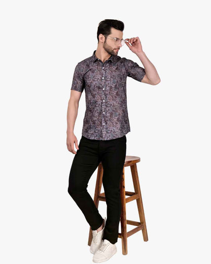 Corcul Men Oxford Print Shirt | Blackish Green