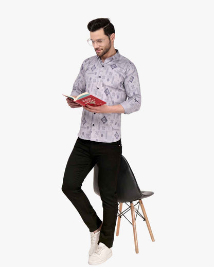 Corcul Men Satin Print Shirt for Men | Grey